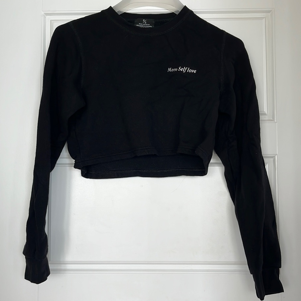 Peace Collective - black fleece cropped long sleeve sweater